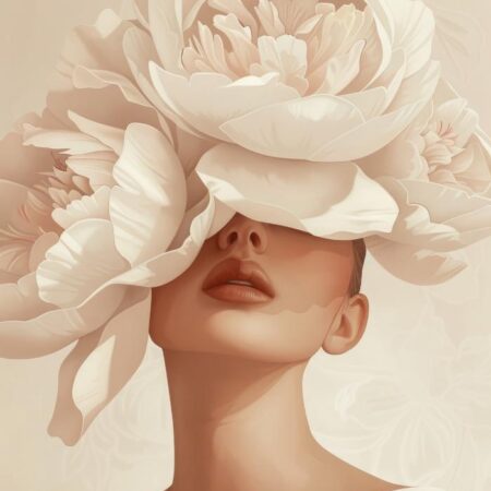 Πινακας σε καμβά WOMAN WITH PEONIES - Πορτραιτα και Φιγουρες Sticky 5