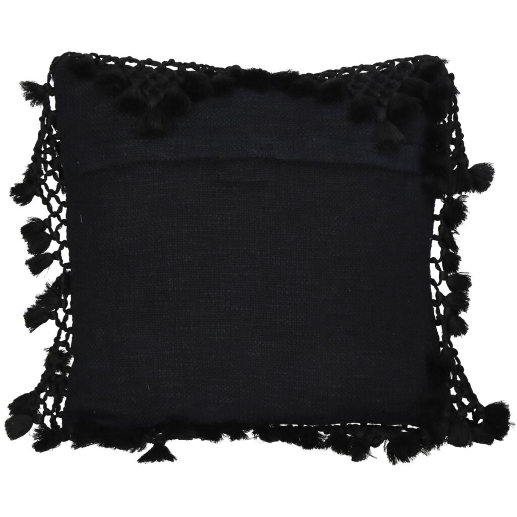 Μαξιλάρι Με Φούντες Μαύρο Βαμβακερό 45x45cm