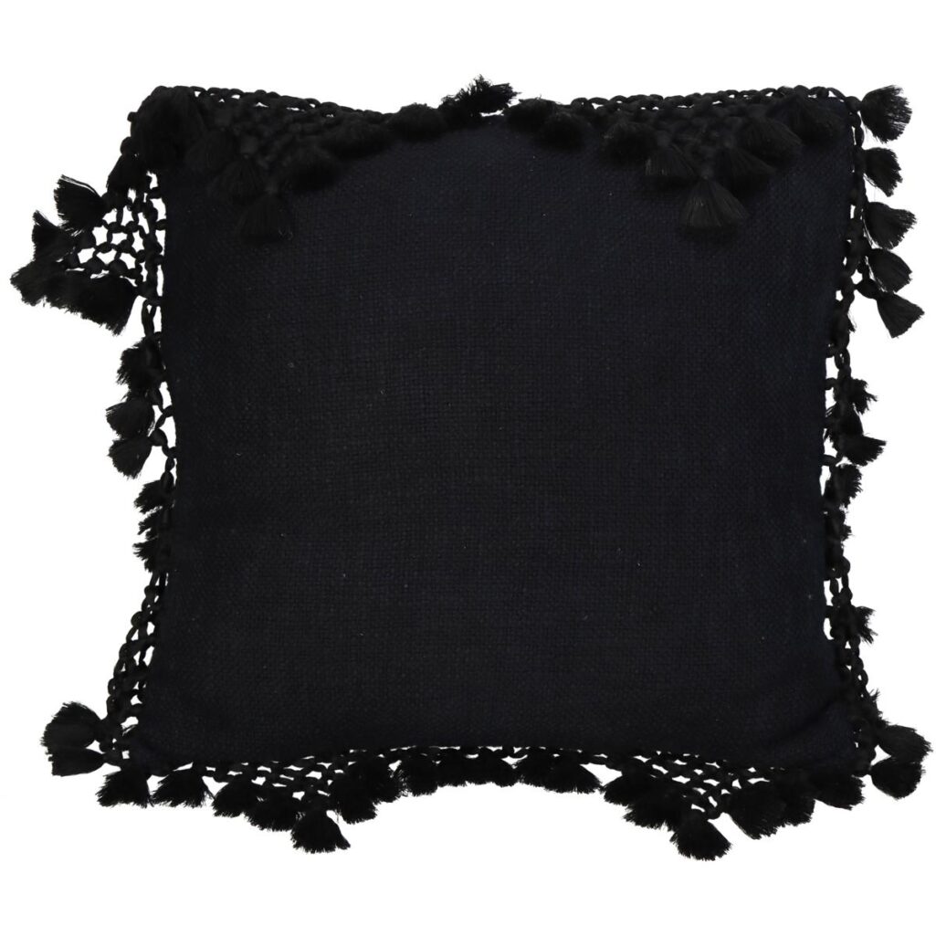 Μαξιλάρι Με Φούντες Μαύρο Βαμβακερό 45x45cm