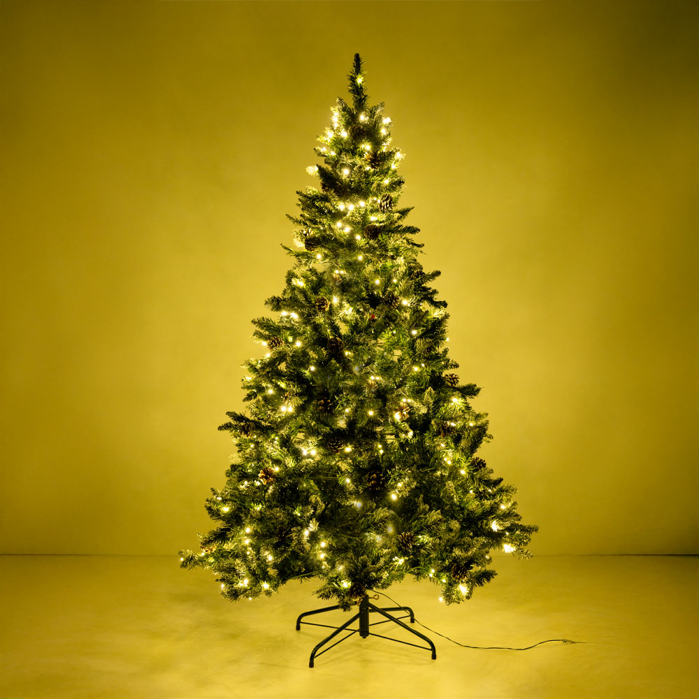 PINE ΧΡΙΣΤΟΥΓΕΝΝΙΑΤΙΚΟ ΔΕΝΤΡΟ ΧΙΟΝΙΣΜΕΝΟ ΜΕ LED ΥΨΟΣ 210cm 150x150x210 ΠΡΑΣΙΝΟ ΛΕΥΚΟ