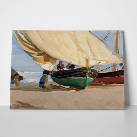 Πινακας σε καμβά JOAQUIN SOROLLA - FISHERMEN STRANDED BOATS VALENCIA