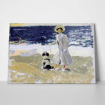 Πινακας σε καμβά JOAQUIN SOROLLA - LADY AND DOG ON THE BEACH