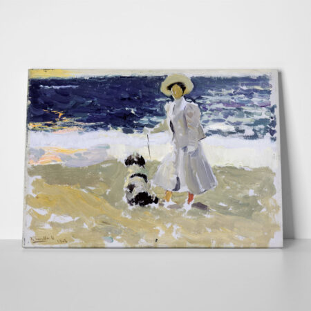 Πινακας σε καμβά JOAQUIN SOROLLA - LADY AND DOG ON THE BEACH