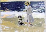 Πινακας σε καμβά JOAQUIN SOROLLA - LADY AND DOG ON THE BEACH