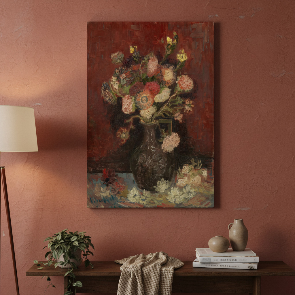 Πινακας σε καμβά VAN GOGH - VASE WITH CHINESE ASTERS AND GLADIOLI