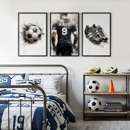 Σετ τριπτυχο προσωποποιημενο ποστερ SOCCER NAME - Παιδικά