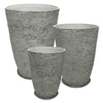 STONE POLYRESIN ΚΑΣΠΩ ΜΕ ΠΙΑΤΟ ΣΕΤ/6 ΓΚΡΙ ΦΘΑΡΜΕΝΟΣ ΒΡΑΧΟΣ - L:Φ51x71, M:Φ43x60, S:Φ35.5x49.5cm