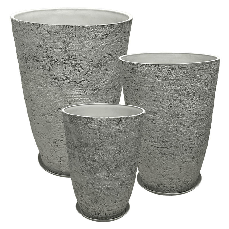 STONE POLYRESIN ΚΑΣΠΩ ΜΕ ΠΙΑΤΟ ΣΕΤ/6 ΓΚΡΙ ΦΘΑΡΜΕΝΟΣ ΒΡΑΧΟΣ - L:Φ51x71, M:Φ43x60, S:Φ35.5x49.5cm