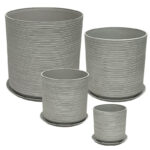 STONE POLYRESIN ΚΑΣΠΩ ΜΕ ΠΙΑΤΟ ΣΕΤ/8 ΓΚΡΙ ΠΑΛΙΟ ΠΗΛΙΝΟ - L:Φ43x43.5, M:Φ35x35, S:Φ28x28, XS:Φ21x21.8cm