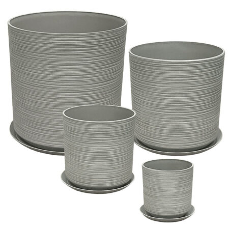 STONE POLYRESIN ΚΑΣΠΩ ΜΕ ΠΙΑΤΟ ΣΕΤ/8 ΓΚΡΙ ΠΑΛΙΟ ΠΗΛΙΝΟ - L:Φ43x43.5, M:Φ35x35, S:Φ28x28, XS:Φ21x21.8cm - Κασπω
