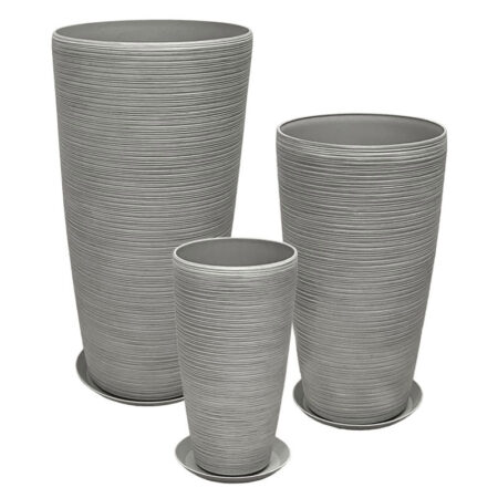 STONE POLYRESIN ΚΑΣΠΩ ΜΕ ΠΙΑΤΟ ΣΕΤ/6 ΓΚΡΙ ΠΑΛΙΟ ΠΗΛΙΝΟ - L:Φ40x75.5, M:Φ32x58, S:Φ23x42cm - Κασπω