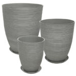 STONE POLYRESIN ΚΑΣΠΩ ΜΕ ΠΙΑΤΟ ΣΕΤ/6 ΓΚΡΙ ΠΑΛΙΟ ΠΗΛΙΝΟ - L:Φ43x52.5, M:Φ35x42.5, S:Φ28x34.5cm