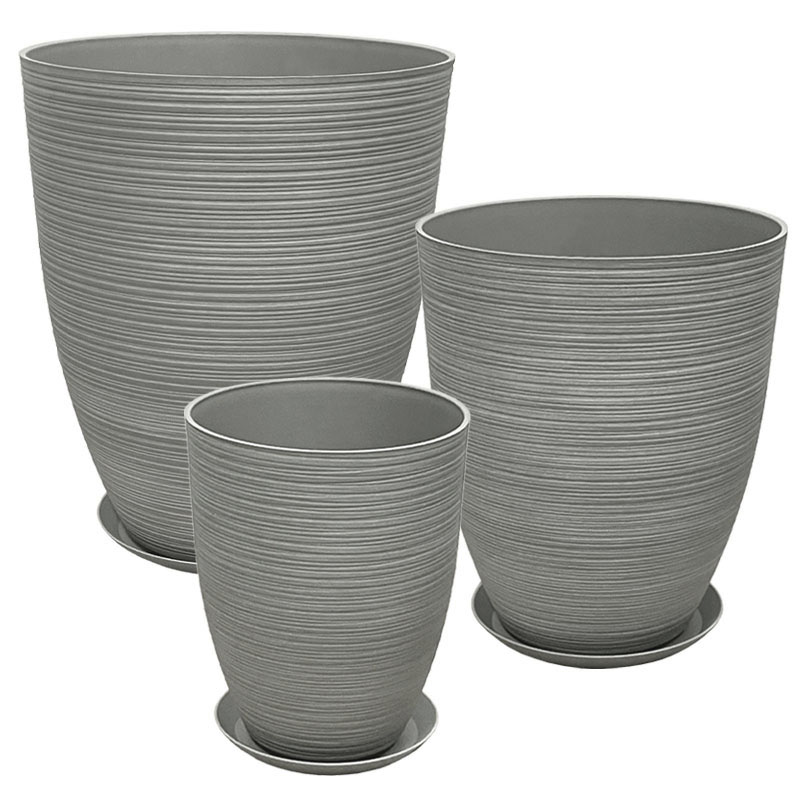 STONE POLYRESIN ΚΑΣΠΩ ΜΕ ΠΙΑΤΟ ΣΕΤ/6 ΓΚΡΙ ΠΑΛΙΟ ΠΗΛΙΝΟ - L:Φ43x52.5, M:Φ35x42.5, S:Φ28x34.5cm
