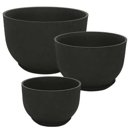 STONE POLYRESIN ΚΑΣΠΩ ΜΕ ΠΙΑΤΟ ΣΕΤ/6 ΜΑΥΡΟ ΑΝΘΡΑΚΙ ΓΑΒΑΘΑ - L:Φ55x36.5, M:Φ45x30, S:Φ33x22cm - Κασπω