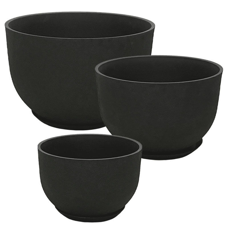 STONE POLYRESIN ΚΑΣΠΩ ΜΕ ΠΙΑΤΟ ΣΕΤ/6 ΜΑΥΡΟ ΑΝΘΡΑΚΙ ΓΑΒΑΘΑ - L:Φ55x36.5, M:Φ45x30, S:Φ33x22cm