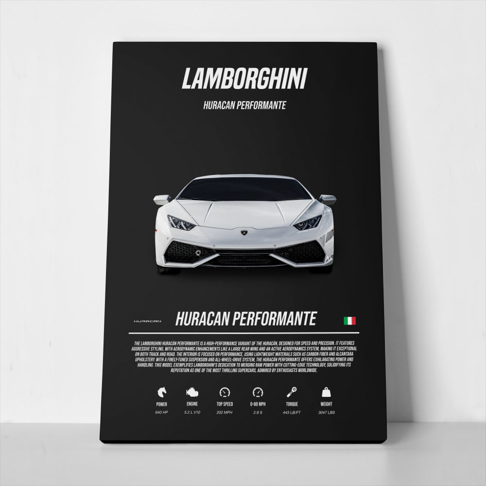 Πινακας σε καμβά LAMBORGHINI HURRACAN PERFORMANTE WHITE IMPERIAL