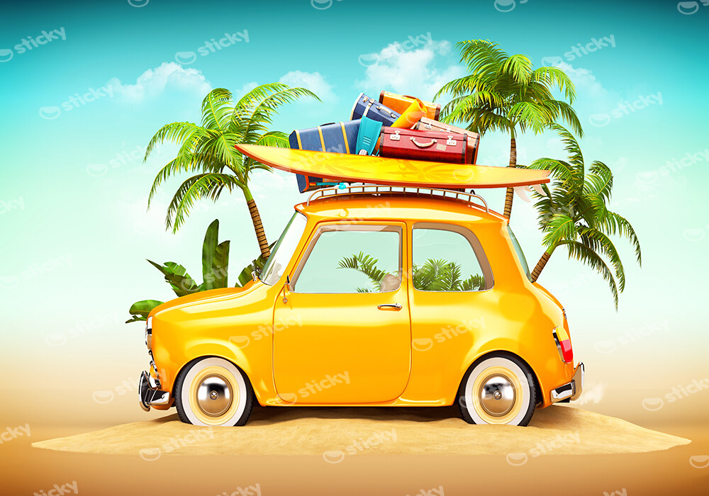 Πινακας σε καμβά BEACH FUNNY RETRO CAR