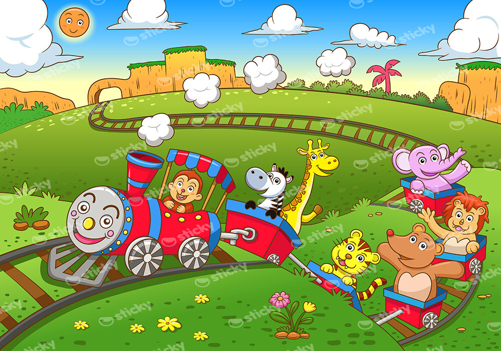Πινακας σε καμβά CUTE ANIMALS TRAIN