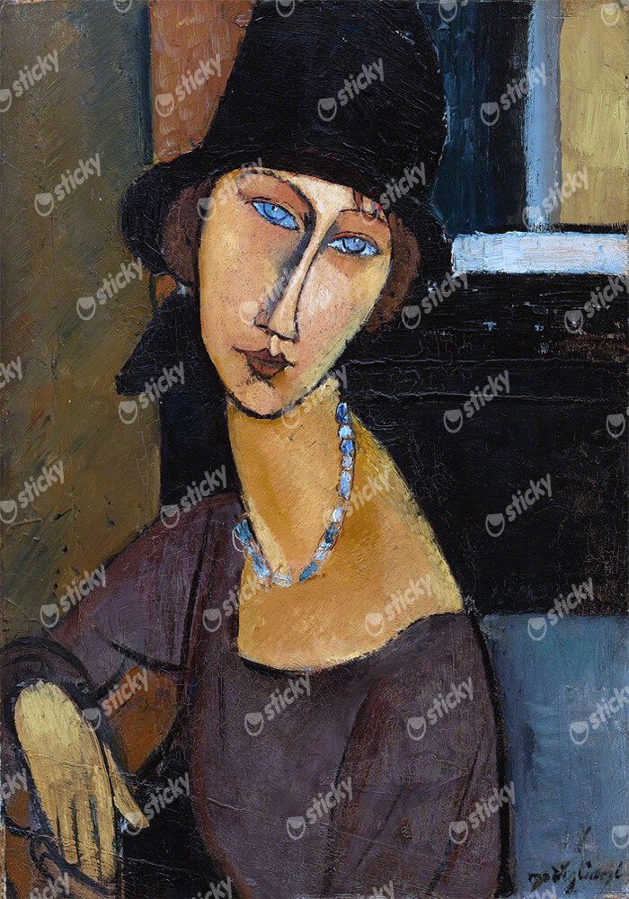 Πινακας σε καμβά MODIGLIANI - JEANNE HEBUTERNE WITH HAT AND NECKLACE