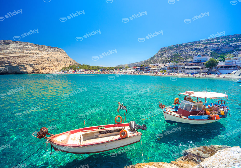 Πινακας σε καμβά MATALA BEACH FISHING BOATS