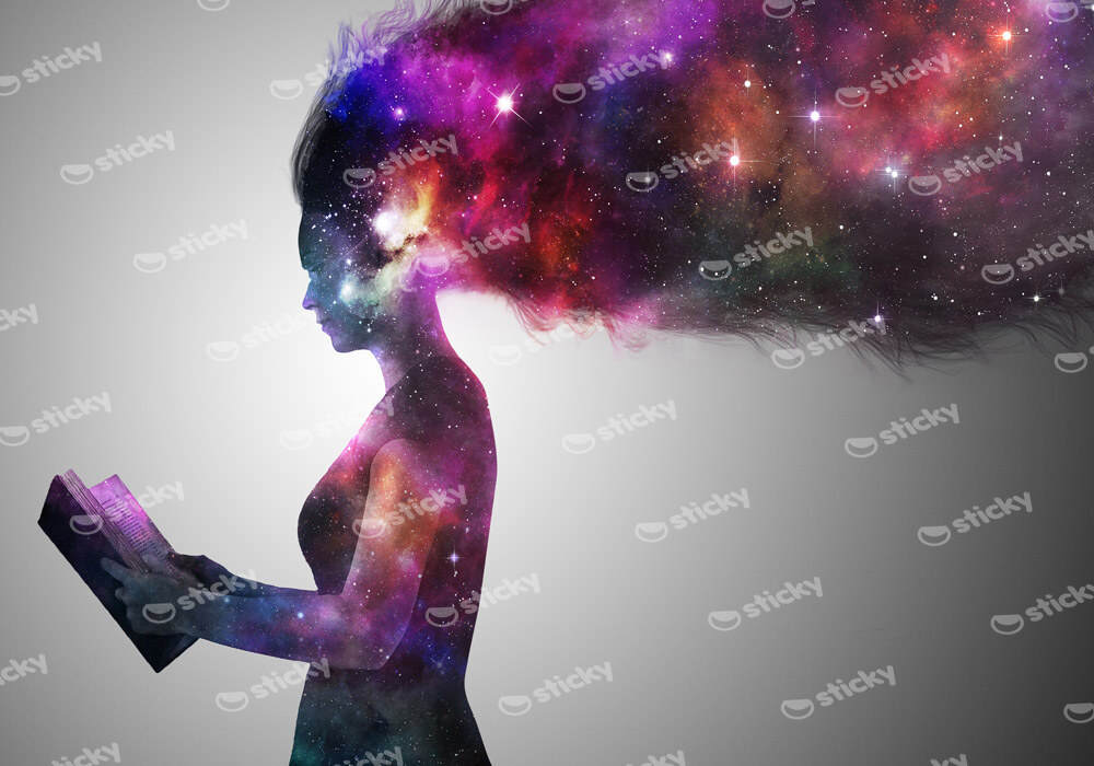 Πινακας σε καμβά UNIVERSE WOMAN READING BOOK