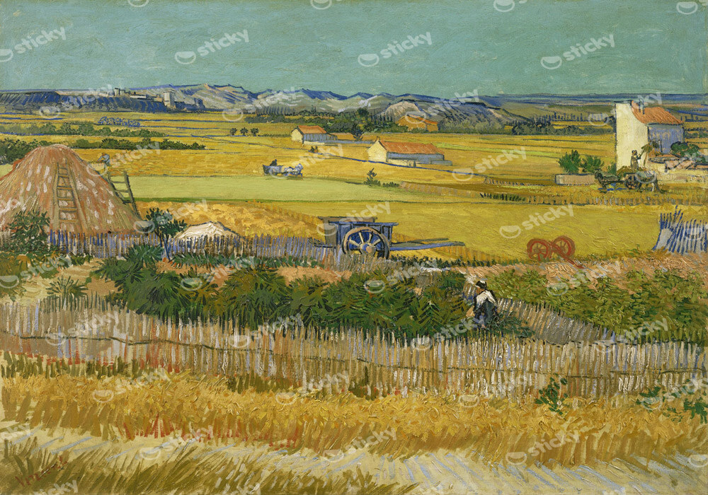 Πίνακας σε καμβά VAN GOGH - HARVEST AT LA CRAU, WITH MONTMAJOUR IN THE BACKGROUND