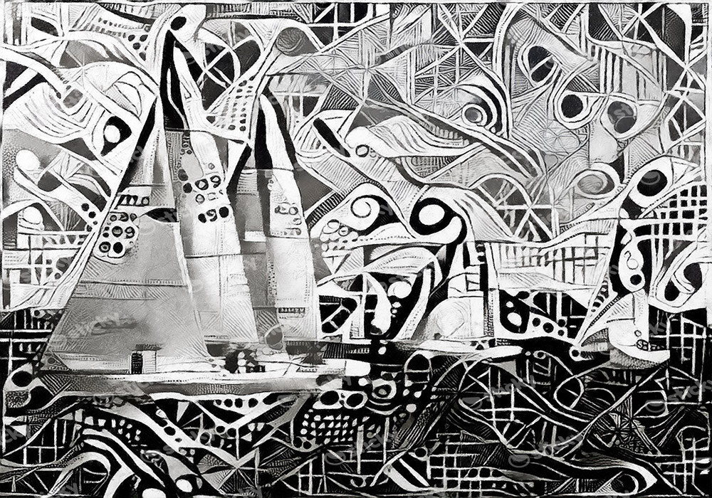 Πινακας σε καμβά YACHTS ON REGATTA MONOCHROME CUBISM