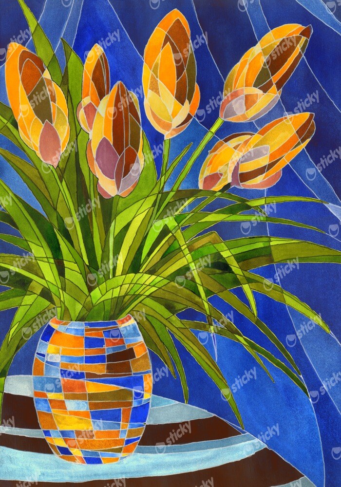 Πινακας σε καμβά ABSTRACT DECORATIVE YELLOW FLOWERS