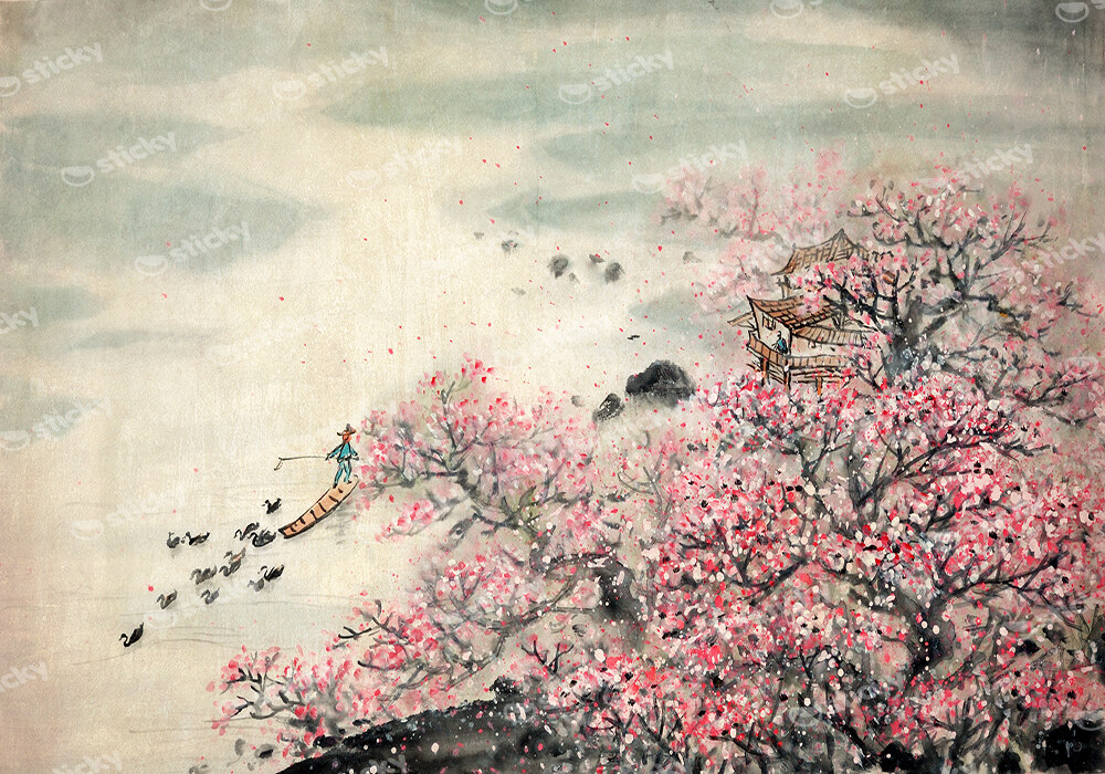 Πινακας σε καμβά PINK CHINESE LANDSCAPE