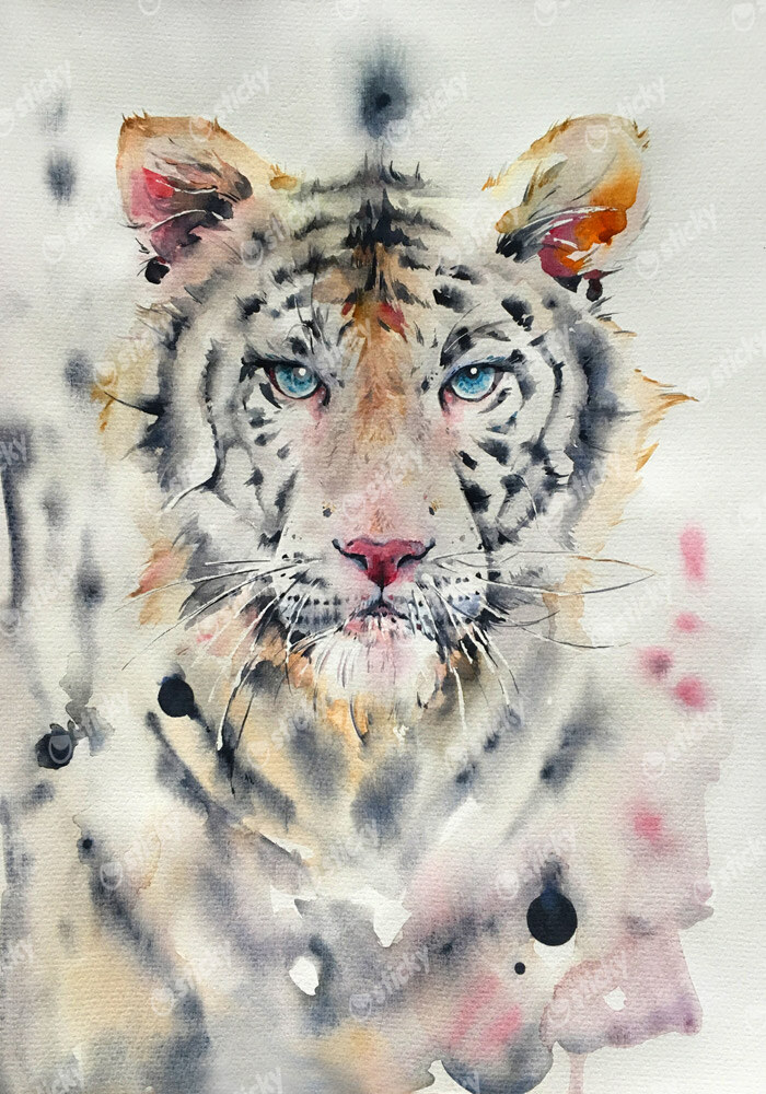 Πινακας σε καμβά WHITE TIGER WATERCOLOR