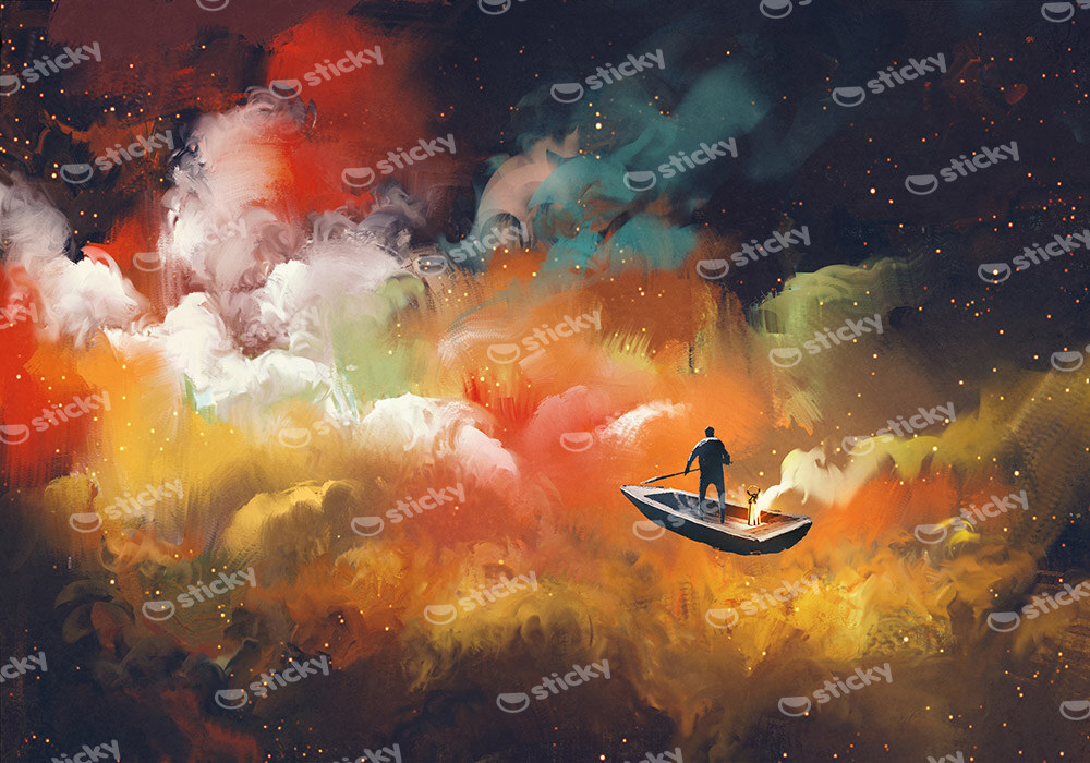 Πινακας σε καμβά MAN ON BOAT IN SPACE