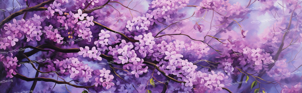 Πίνακας Πανοραμικός σε καμβά BLOSSOMING TREE WITH VIOLET FLOWERS