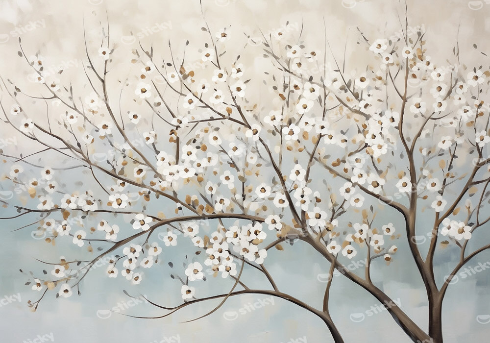 Πινακας σε καμβά WATERCOLOR PAINTING OF WHITE SAKURA FLOWERS