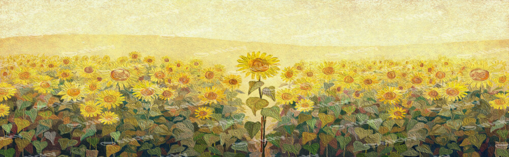 Πίνακας Πανοραμικός Σε Καμβά SUNFLOWER FIELD OIL PAINTING