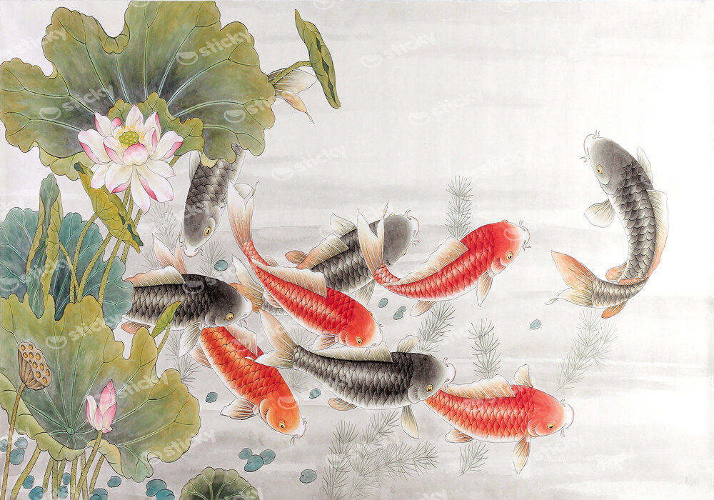 Πινακας σε καμβά FISH ASIAN INK WASH PAINTING