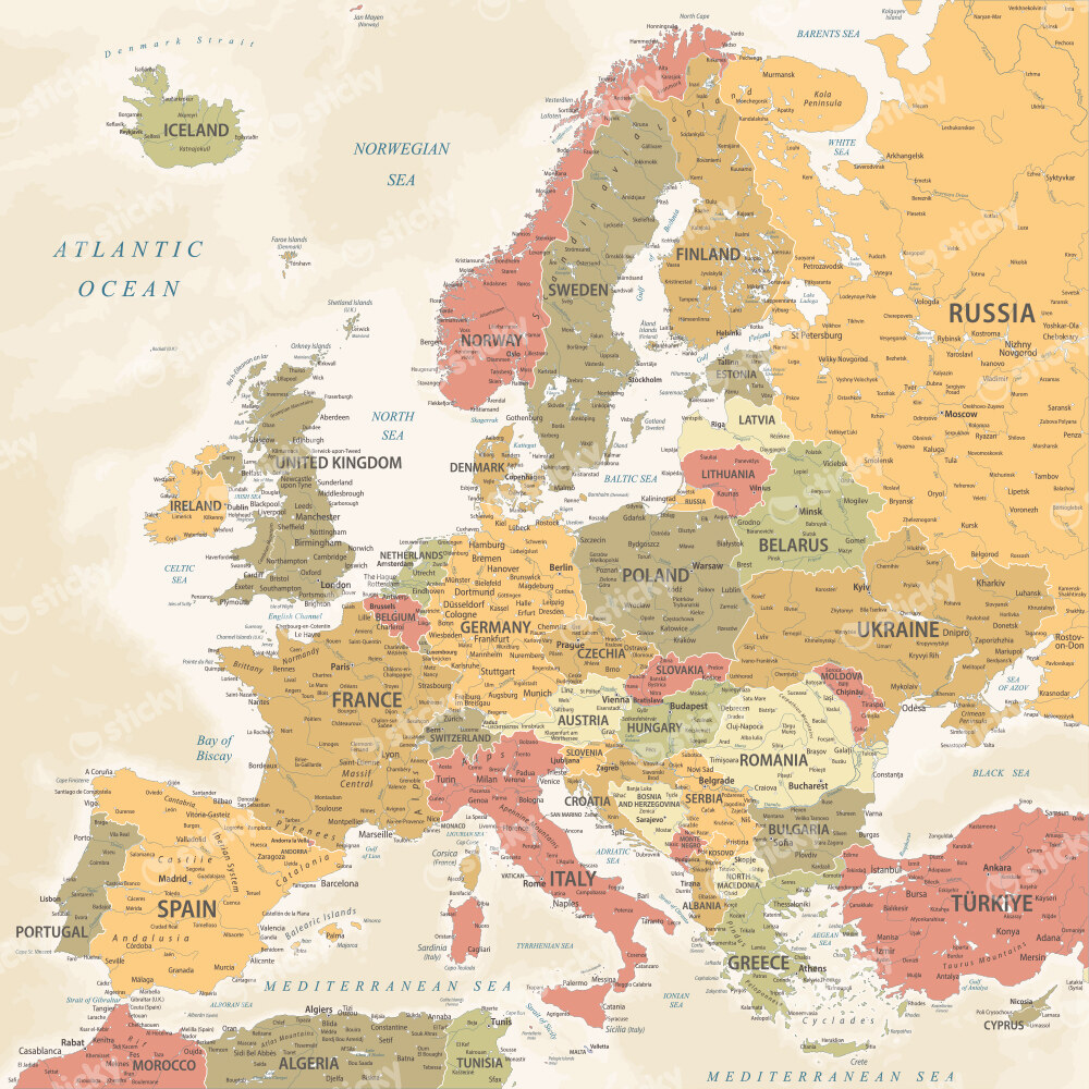 Πίνακας Τετράγωνος VINTAGE EUROPE MAP