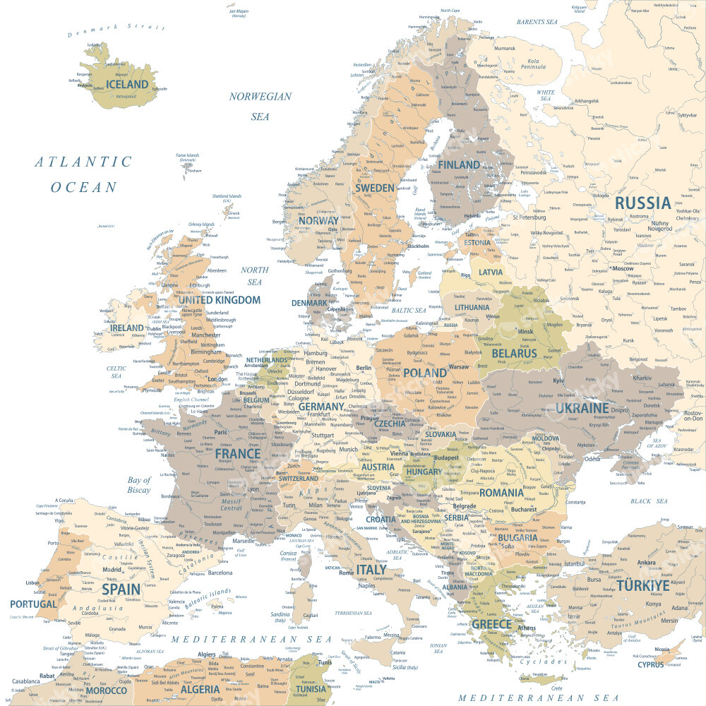 Πίνακας Τετράγωνος PASTEL EUROPE MAP