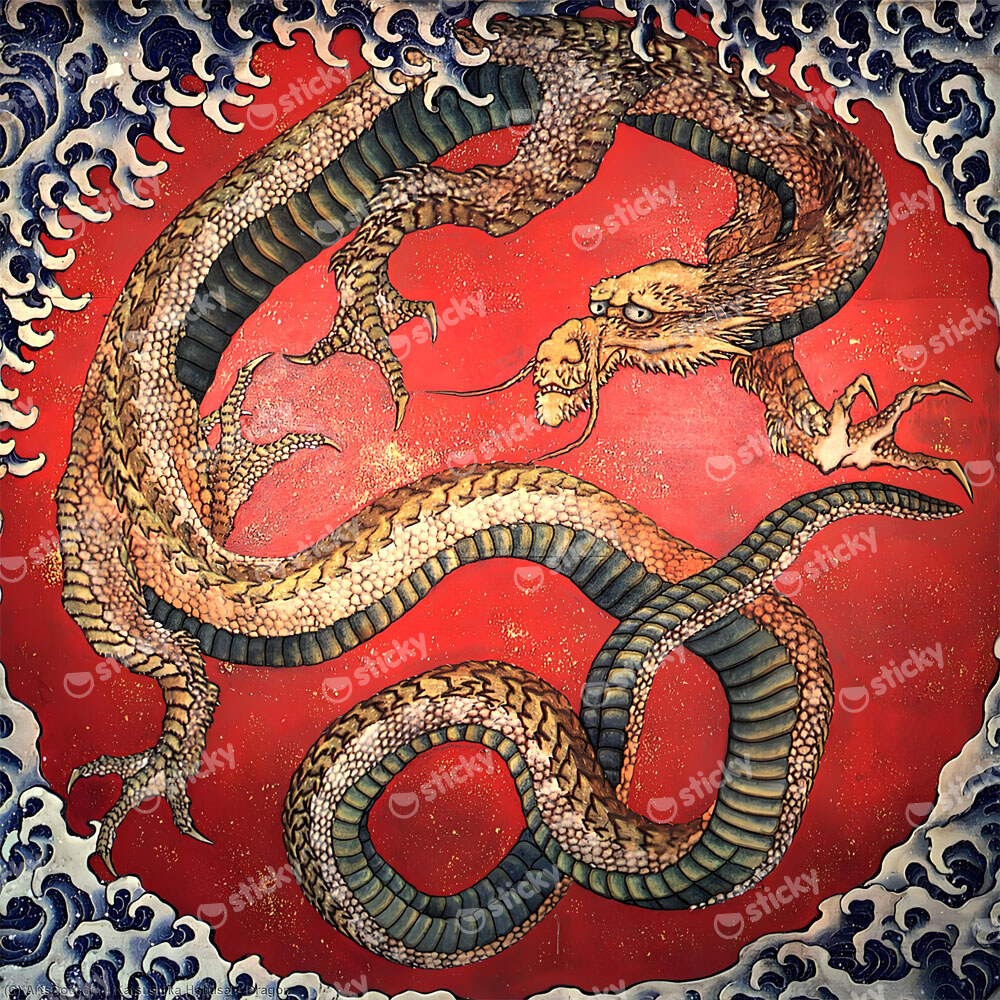 Πίνακας σε καμβά HOKUSAI - DRAGON
