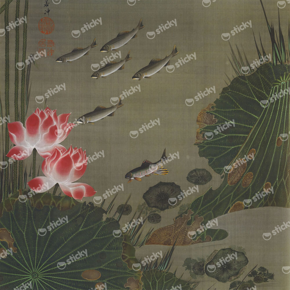 Πίνακας JAKUCHU ITO - A SHOAL OF TROUT AND LOTUS