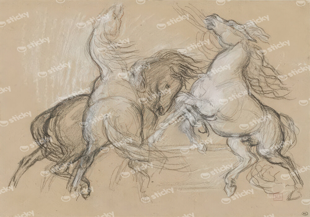 Πινακας σε καμβά DELACROIX - TROIS CHEVAUX CABRES ET AGITES