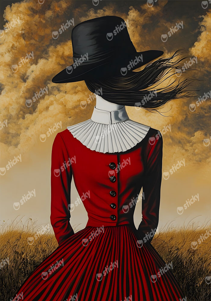 Πινακας σε καμβά RED DRESS AND HAT RETRO DREAMSCAPE