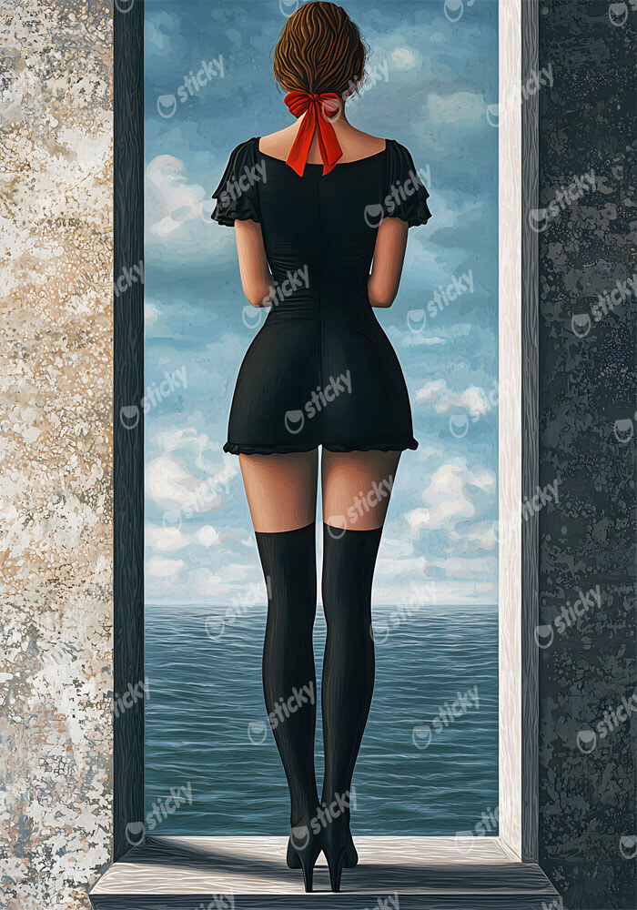Πινακας σε καμβά WOMAN IN FRONT OF SEA RETRO DREAMSCAPE