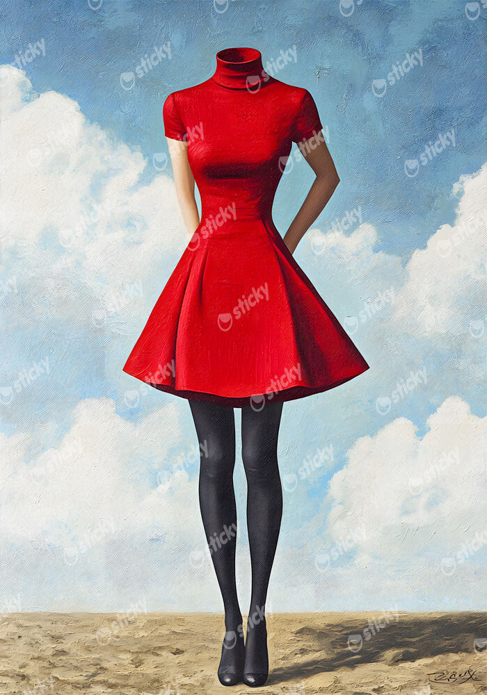 Πινακας σε καμβά HEADLESS WOMAN IN RED DRESS RETRO DREAMSCAPE