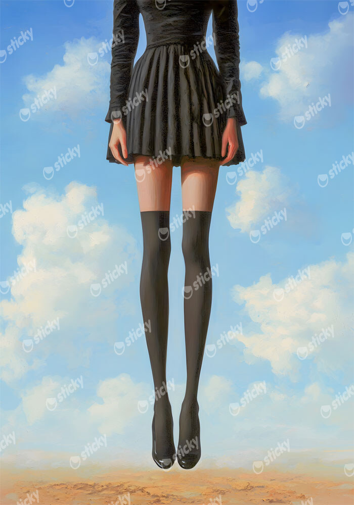 Πινακας σε καμβά FLOATING WOMAN WITH BLACK SKIRT RETRO DREAMSCAPE