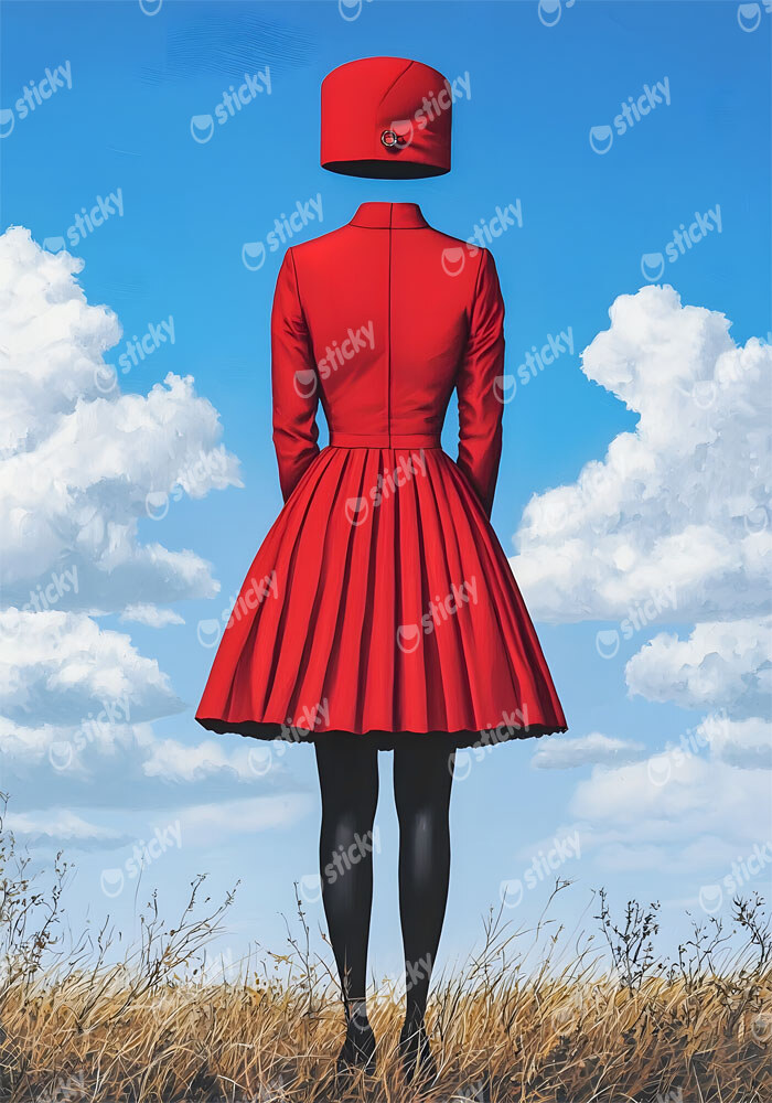 Πινακας σε καμβά RED DRESSED HEADLESS WOMAN WITH HAT RETRO DREAMSCAPE