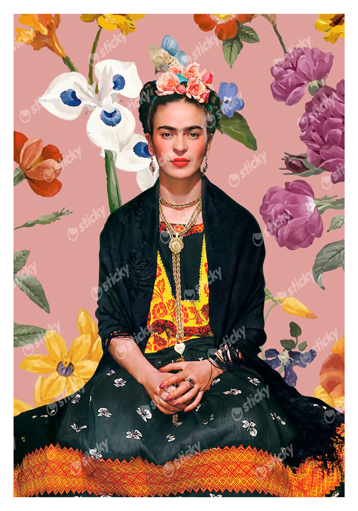 Πόστερ FRIDA KAHLO ON PINK FLORAL