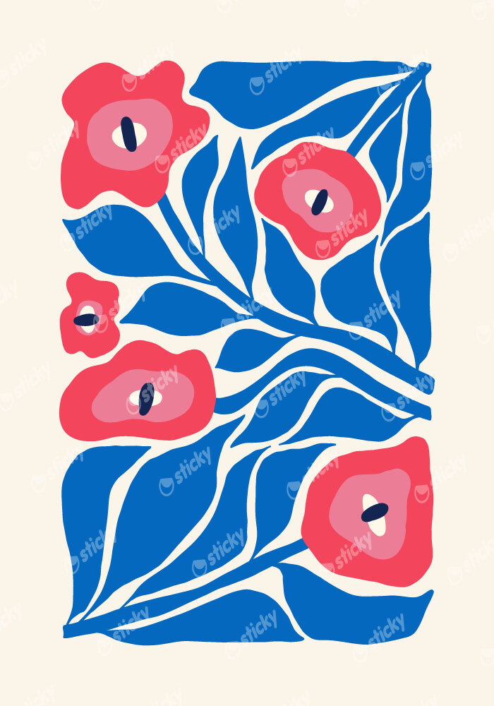 Πόστερ BLUE AND PINK ABSTRACT FLORAL 3