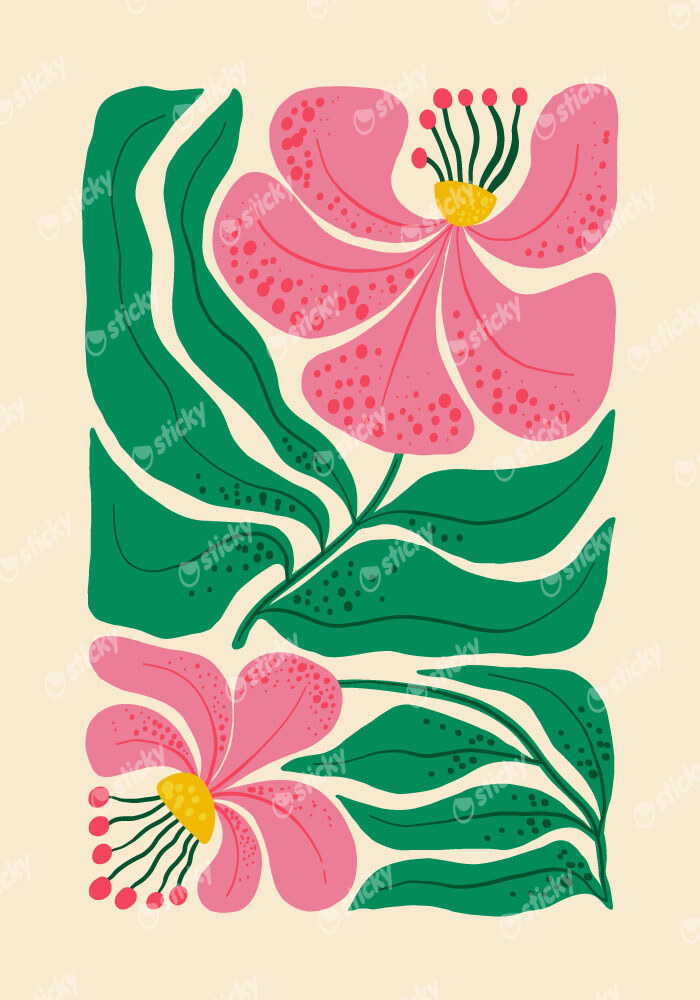 Πόστερ PINK AND GREEN ABSTRACT FLORAL