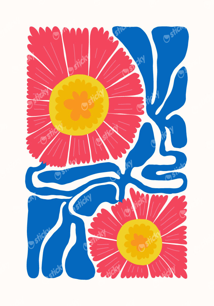 Πόστερ RED AND BLUE ABSTRACT FLORAL