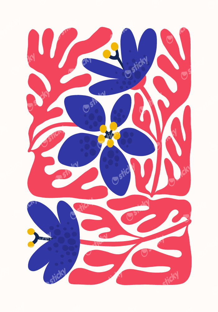 Πόστερ RED AND BLUE ABSTRACT FLORAL 2